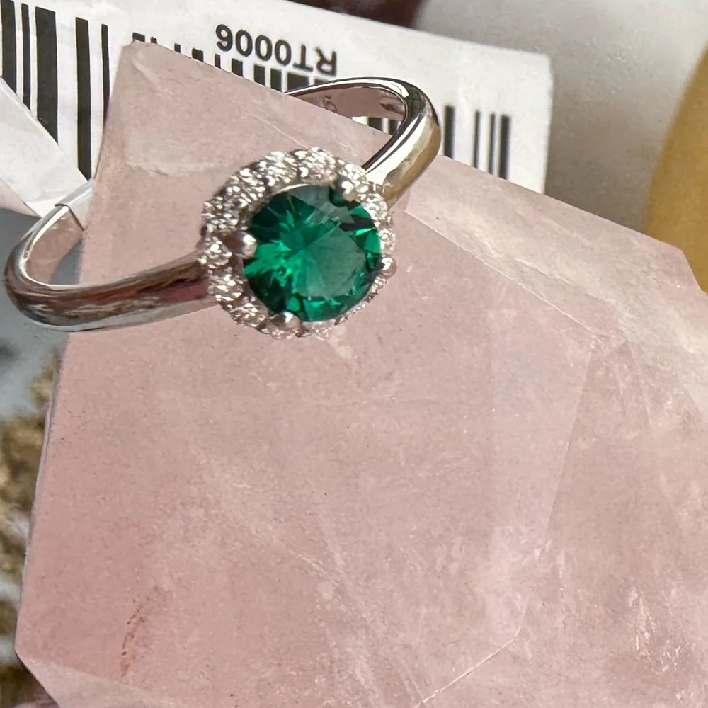 925 Emerald Moissanite Ring